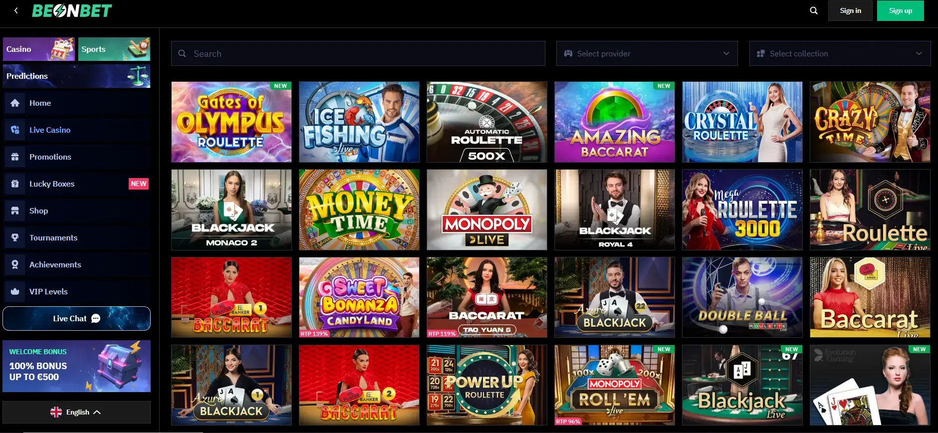 BeonBet udvalg af online spil og spilleautomater